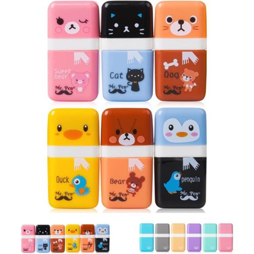 6-Pack Pencil Erasers with‎ Cover & Roller: Fun, Cool School Erasers for Kids